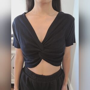 Debut Black Twist-Front Crop Top